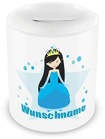 Samunshi® Kinder Spardose mit Namen und EIS-Prinzessin als Motiv für Kinder - Jungen und Mädchen Sparschwein 330ml weiß