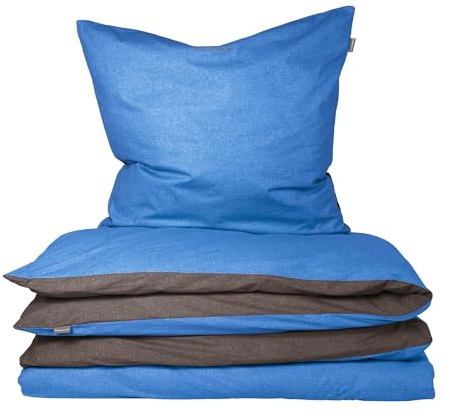 Schiesser Bettwäsche 155x220 cm | 100% Baumwolle | Blau-Dunkelgrau | 2-teilig | Renforcé | 155x220 cm + 80x80 cm | angenehm weich & glatt | pflegeleicht & atmungsaktiv | OEKO-TEX® MADE IN GREEN