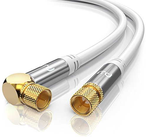 CSL - 0,5m 135dB HDTV Satellitenkabel 75 Ohm 90 Grad gewinkelt - Premium SAT Koaxialkabel - DVB-S, DVB-S2 und Kabelinternet - robuste Vollmetallstecker - Abschirmmaß 135db 4-Fach Schirmung - weiß