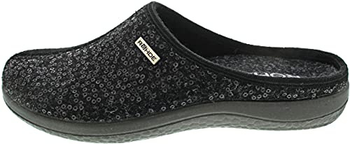 Rohde 6550 Bari Schuhe Damen Hausschuhe Pantoffeln Softfilz Weite G, Größe:39 EU, Farbe:Grau