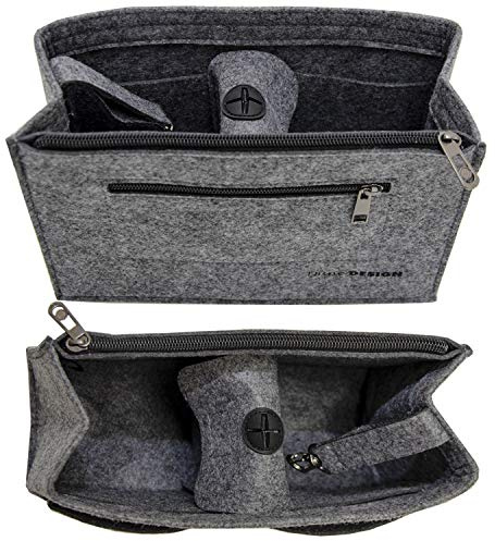 DuneDesign Handtaschen Organizer Filz - formstabile Innentasche für Ordnung in Handtasche oder Shopper - leichter Taschen Einsatz in Grau mit mehreren Fächern - praktischer Taschenorganizer