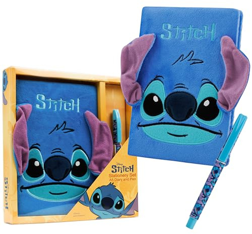 Disney Stitch Gifts for Girls, Diary for Teens Notebook with Pen, Cute A5 Hardcover Journal with Lock, Secret Stationary Set Travel Journal (Blue Fluffy)