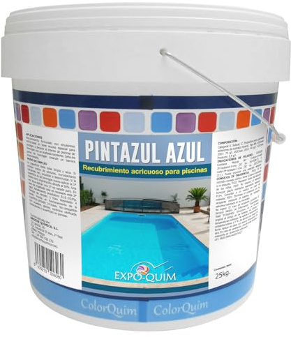 EXPOQUIM PINTURA para PISCINAS de CEMENTO al AGUA con acción IMPERMEABILIZANTE (Azul, 25 kg) – Secado rápido, antideslizante y resistente a UV – Apta para ESTANQUES y FUENTES