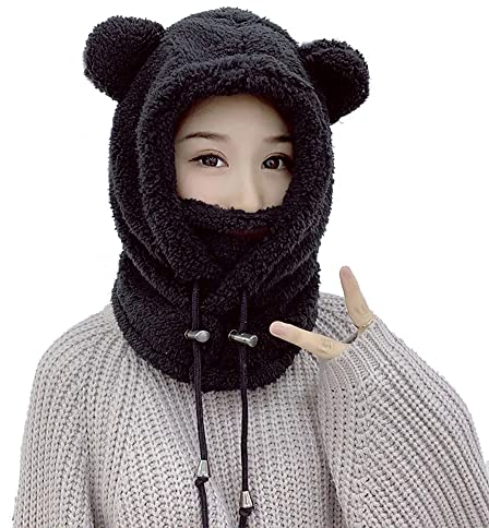 Kabelife Damen Mütze Schal Set Warm Plüsch Wintermütze Loop Schal mit Halswärme Winddichte und Mundschutz für Outdoor Weihnachten Mütze Partyhut (Schwarz)