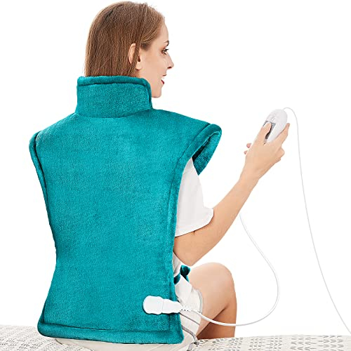 Heizkissen für Rücken Schulter Nacken 60x85cm Wärmekissen mit Abschaltautomatik, Schnelle Erwärmung, mit Taillenriemen, Rückenwärmer Heizdecke 3 Heizstufen, Auto-OFF-Timer, Flanel, Waschbar - Grün