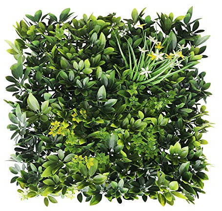 SunnyRoyal Artificial Boxwood Panel 3D Topiary Hedge Plant UV Protected Privacy Ivy Screen Faux Greenery Wall Décor Outdoor Indoor Use, 20x20 3D #06Mixed, 6 Packs