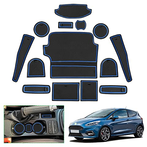GAFAT Kompatibel mit Ford Fiesta ST MK8 2017-2023 2024 Rutschfeste Fußmatten, Fiesta MK8 Gummimatten Mittelkonsole, Getränkehalter Matten, Türmatte (Blau)
