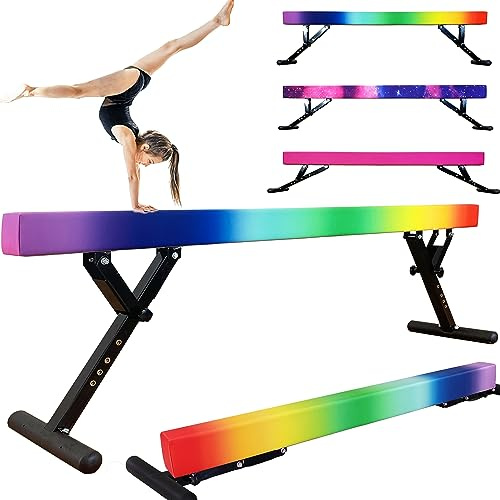 Seliyoo Trave di equilibrio regolabile per bambini, trave da ginnastica da 2,4 m con gambe antiscivolo, trave alta e bassa per tutti i livelli di ginnastica, attrezzatura da ginnastica professionale