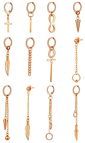 Aroncent 12 PCS Damen Ohrringe Set Edelstahl Creolen Kette Ohrhänger Huggie Ohr Piercing