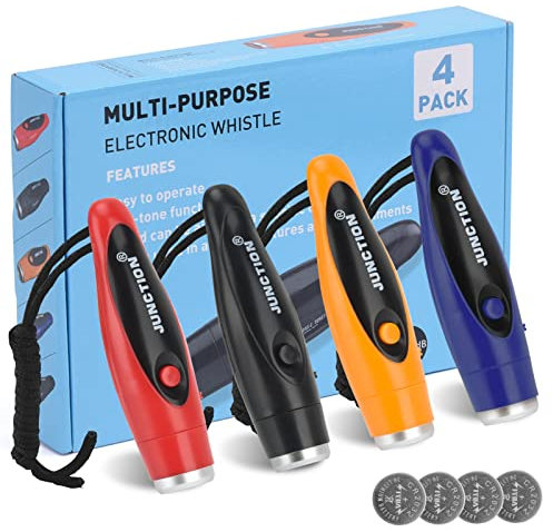 Xflyee Elektronische Pfeifen, 4 Stück, lauteste elektrische Pfeifen, 3 Töne, hohe Lautstärke, Handpfeife für Trainer, Schiedsrichter, Trainingspfeife, Outdoor-Wandern, Notfall-Rettungspfeife,