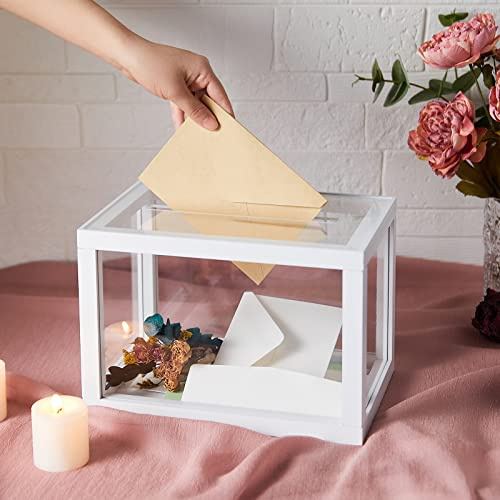 AW BRIDAL Acrylic Wedding Card Box for Reception, 10.5x7x7 Clear Glass Gift Box Money Envelope Boxes for Birthday Graduation Party, Wedding Bridal Shower Bride Gifts