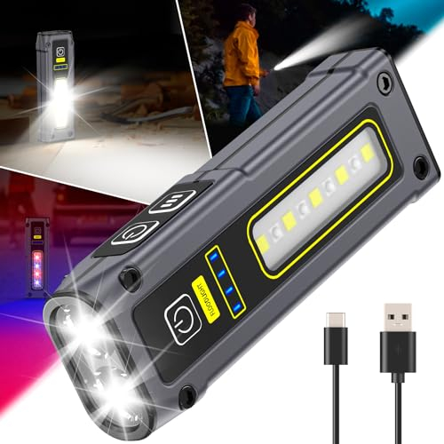 GEARLITE Mini Taschenlampe LED Aufladbar, 7 Modi Arbeitsleuchte mit Rotlicht & COB, Arbeitslampe mit Magnetsockel für Werkstatt KFZ Notfall Camping Outdoor