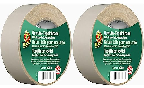 Duck Gewebe Teppichband – Doppelseitiges Verlegeband zur Verklebung von Teppichen – Gewebeband zum Befestigen am Teppichrücken – 50mm x 25m (Packung mit 2)