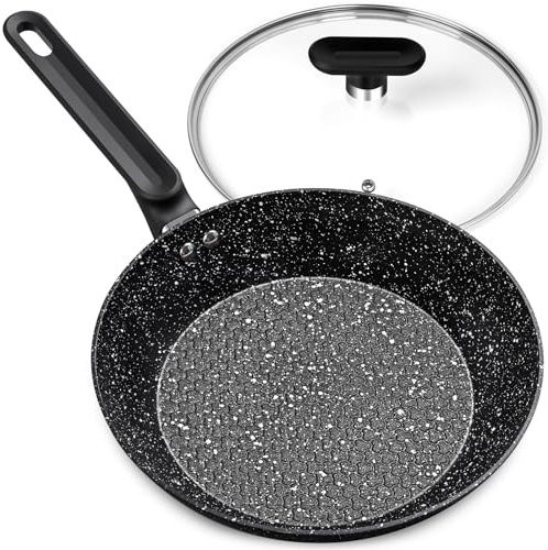MICHELANGELO Bratpfanne 26cm, Pfanne Induktion, Bratpfanne mit Deckel, antihaftbeschichtete Steinpfanne, Granitpfanne, Gesundes Kochen, Steinpfannenpfannen 26cm