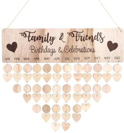 DEARMAMY Familien-Geburtstagstafel Diy-Holzkalender Geburtstagskalender Wandbehang Geburtstagserinnerungstafel Mit Tags Für Diy-Familienfeiern Tafel Wandbehang