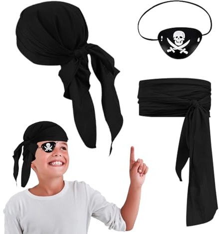 KERANEET Piratenkostüm Kinder Piraten Deko Kindergeburtstag Kopftuch Kinder Augenklappe Piraten Kostüm Zubehör für Karneval Kinders Männer