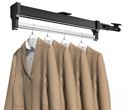 MAFAGE Extendable Clothes Rail for Pulling Out Hangers, Adjustable Wardrobe, Telescopic Rod, Clothes Rail (597 mm, Black)