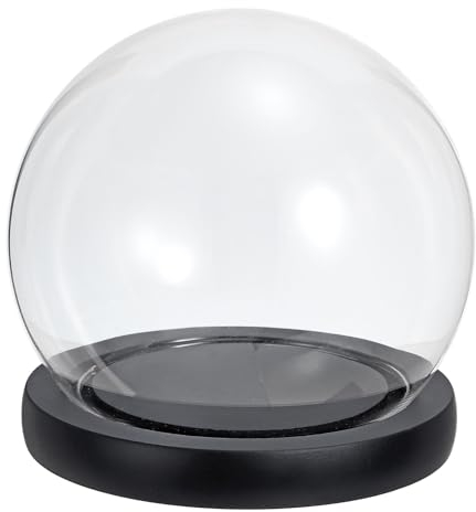 PATIKIL 4.4 Clair Cloche Verre Dôme, Verre Cloche Pot Globe Présentoir Coffret Dessus Table Pièce Maîtresse avec Noir Bois Base pour Succulentes Noël Décoratif