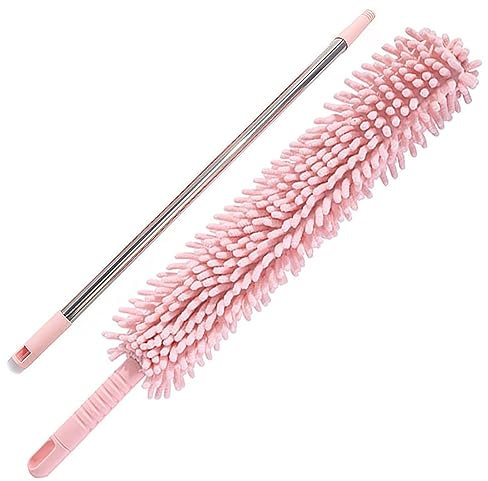 LUNCHS Staubwedel Mit Langem Griff, Chenille, Teleskopische Staubwedel, Biegsam Und Waschbar, Zum Reinigen Von Hohen Decken, Spinnweben Und Jalousien(Pink)