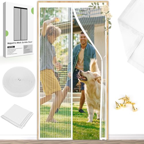 Fliegengitter Balkontür Magnet Insektenschutz Tür - Moskitonetz Tür 110X220cm Kratzfest Ohne Bohren Stärkere Magnetkraft, Der Magnetvorhang ist Ideal für die Balkontür, Kellertür(White)