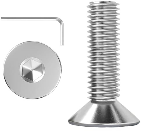 ORTAVA Lot de 20 vis à tête fraisée M5 x 14, à tête plate, en acier inoxydable A2 V2A, filetage complet avec clés à six pans creux