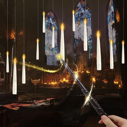 Hengrongshen Velas Flotantes, 12 Piezas 16,8 CM Velas Flotantes Har-ry Potter con Varita, Floating Candles para Decoración de Halloween, Velas Colgantes