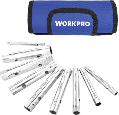 WORKPRO Rohrschlüssel-Set, Rohrsteckschlüssel-Satz 9-teiliges, Duschventil-Steckschlüssel, Steckschlüssel für Heimwerker- und Kfz-Reparaturen, mit Drehstange und Aufbewahrungstasche