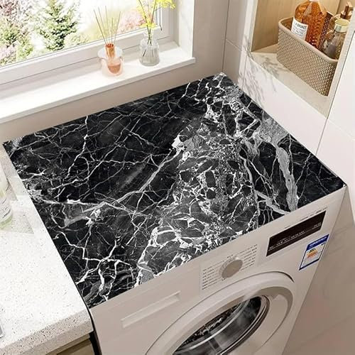 Housse De Protection Pour Machine À Laver Top 60X60Cm Marbre Noir Tapis De Protection Antidérapant Pour Seche Linge, Dessus Imperméable Tapis Lave Linge Pour Cuisine Maison Salles De Bains