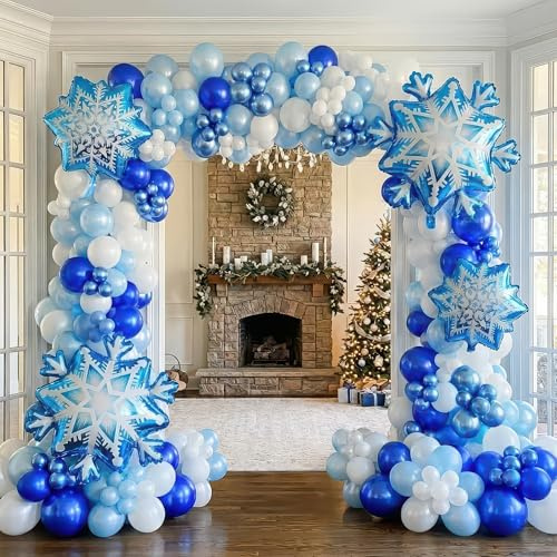 Winter Wonderland Balloon Garland arch kit 120Pcs large Snowflake Chrome Blue white Balloons For Snow Queen Princess Boy Birthday Party Baby its cold outside baby shower decorations