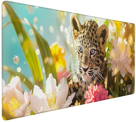 BEIJUYHU Mauspad XXL, Gaming Mauspad 700x300x3 mm, Großes Mauspad mit Genähten Kanten, rutschfeste Desk Mat, Verlängertes großes Mauspad Schreibtischauflage für Büro und Zuhause Leopard Blume O - 4