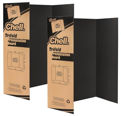 Chell 36 x 48 Large Trifold Poster Board, 2 Pack, Black Corrugated Project Boards for Science Fair, School Projects, Event Displays and Business Presentations