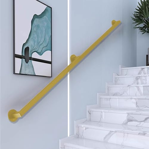 Black/White/Gold Stair Handrail | Modern Stairs Banister Complete Kit | 60cm 1m 1.2m 1.5m 1.8m 2m 2.4m 3m 4.8m Stairway Railing | Hand Rails for Indoor Stairs Outdoor Step Wall Mounted(Gold,6.6ft/200c