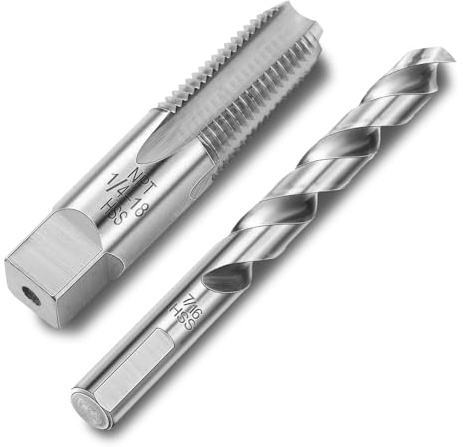MorningRo 1/4-18 Npt Tap 7/16 Drill Bit, M2(6542) High Speed Steel Tap and Drill Bit Sets for Accurate Threads, Assorted Plumbers Mechanics DIY Thread Cutting Tools