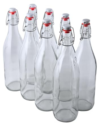 FastRack Swing Top Glass Bottles |16 oz – Pack of 8 | Clear, Flip Top Glass Bottles for Home Brewing, Carbonated Drinks, Kombucha, Fermentation, Water | Food Grade – ECO Friendly