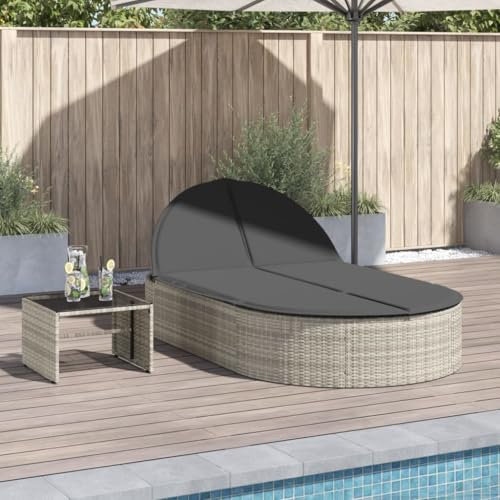 Gecheer Sonnenliege, Doppelliege mit Auflagen, Gartenliege Verstellbare Rückenlehne, Relaxliege Liege Gartenmöbel, Hellgrau Poly Rattan