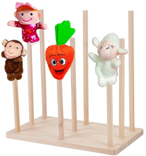 FINGERINSPIRE Puppenständer - Holz Puppenhalter - PapayaWhip - 3-stufig - 9 Puppen - Pädagogisch - Aufbewahrung