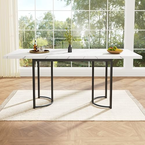 Merax Ausziehbarer Esstisch(140-179.5×80cm), rechteckiger Marmor Esstisch für 6-8 Personen, für Küche und Wohnzimmer, Marmor/Schwarz