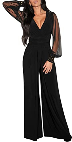 Oanviso Senza Maniche Vita Alta Long Pantaloni Schiena Nuda Fionda Tuta Intera Aderente da Donna Elegante Tinta Unita Playsuit Tuta Cerimonia Cocktail Overall Monopezzi Tutine I-Nero M