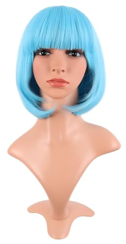 MapofBeauty 12 Pollic Corto Lisci Flat Frange Bob Parrucche (Leggero Blu) | 30 cm,Heat Resistente,Sintetico