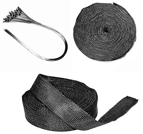 OurLeeme Hitzeschutzband Auspuff 15m x 5cm, Auspuff Dichtband, Basaltfaser Thermoband mit 12 Edelstahl Kabelbinder, schwarzes Auspuffband für Auto, Motorrad, Fächerkrümmer & Krümmerband