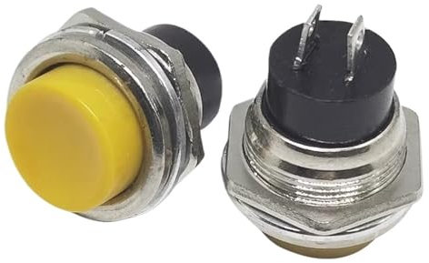 5/20 interruptores de encendido redondos de 16 mm DS-212, pequeños, con reinicio automático, pulsadores momentáneos, interruptores de arranque compuestos.(Yellow,5pcs)