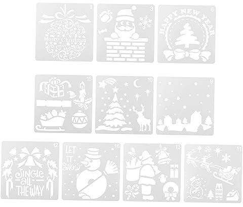 NUOBESTY 10stücke Weihnachtsmalvorlagen Aus Kunststoff Abwaschbar Und Wiederverwendbar Für Heimwerker Mit Weihnachtsmuster-design Für Bastelarbeiten Und Dekoration