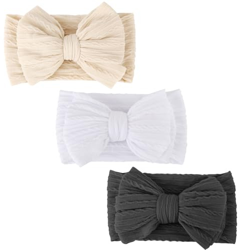 DRESHOW 3 Paket Nylonpannband för Nyfödda Babyflickor och Småbarn Hårband och Rosetter Hårtillbehör