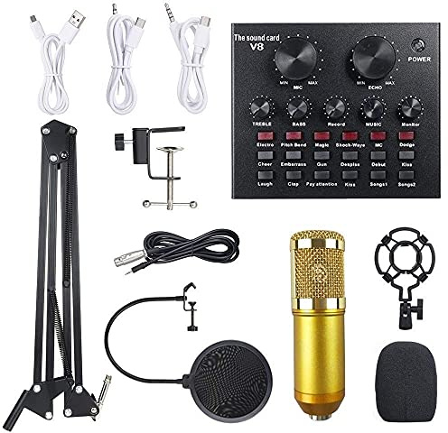 RUHEN Scheda Audio Multifunzionale dal Vivo e Kit Microfono a Sospensione, Set Microfono a condensatore per Registrazione di trasmissioni, Mixer Audio con Volume Intelligente Regolabile, Scheda Audio