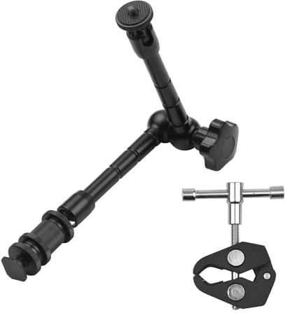 Bras magique articulé en alliage d'aluminium de 28,9 cm avec support de griffe froide + clip de tube de serrage réglable avec trou de vis de 6,35 mm et 9,5 mm pour montage de moniteur vidéo