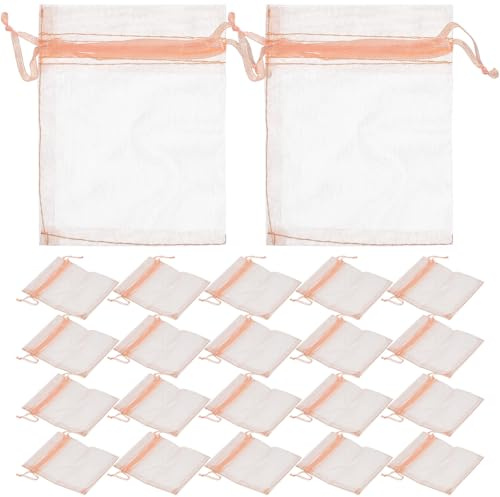 ARTSEWPLY 100 Stück Kleine Organza Beutel mit Zugband Dekorative Geschenkbeutel für Süßigkeiten und Schmuck Kompakte Praktische Party Festtagsverpackung in Champagner