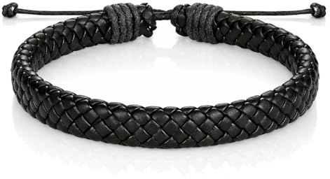 Läderarmband herr svart justerbart flätat läder