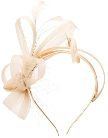 GWAWG Fascinator Elegant mit Federn Haarschmuck Fascinator Damen Hut Vintage Hut Vintage Modisch für Weihnachten Brautschleier Hochzeit Haarschmuck Feder Kopfschmuck Schleier (Champagnerfarben)