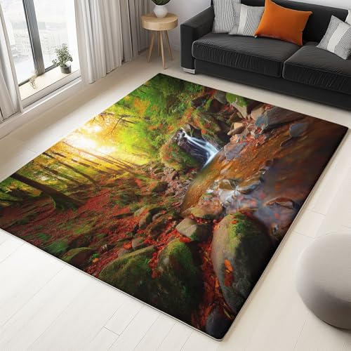 Generisch Teppich Wohnzimmer Kinderzimmerteppich Krabbelteppich Spielteppich Antirutsch - Waschbar Modern Herbst Wald Tal Kurzflor Teppiche Junge Mädchen,