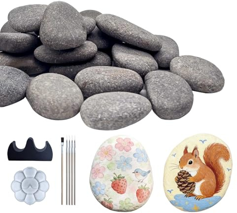mawmuaw 30 Stück Flache Steine zum Bemalen 4-6 cm Steine Bemalen Flache Dekosteine Grau Naturstein Dekoration Glatte Kieselsteine für Kreatives Basteln Gartendekoration Dekoration von Topfpflanzen